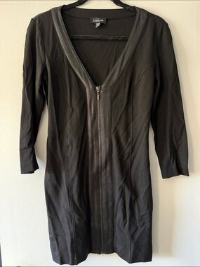 bebe Black Long-Sleeve Zip-Front Bodycon Dress